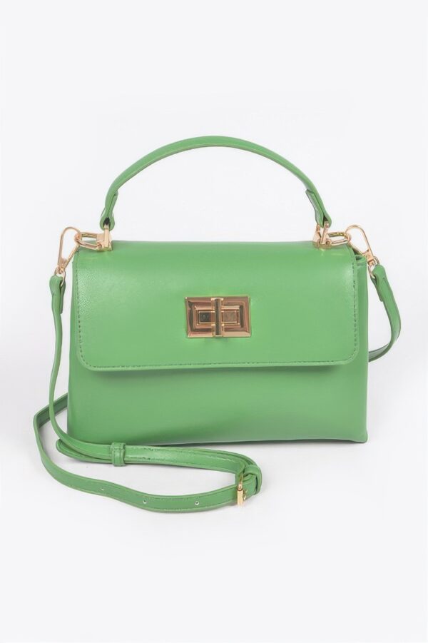 Faux Leather Flap Bag – Structured PU with Metal Accents