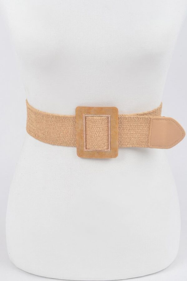 Square Buckle Stretch Belt – Elastic PU Blend