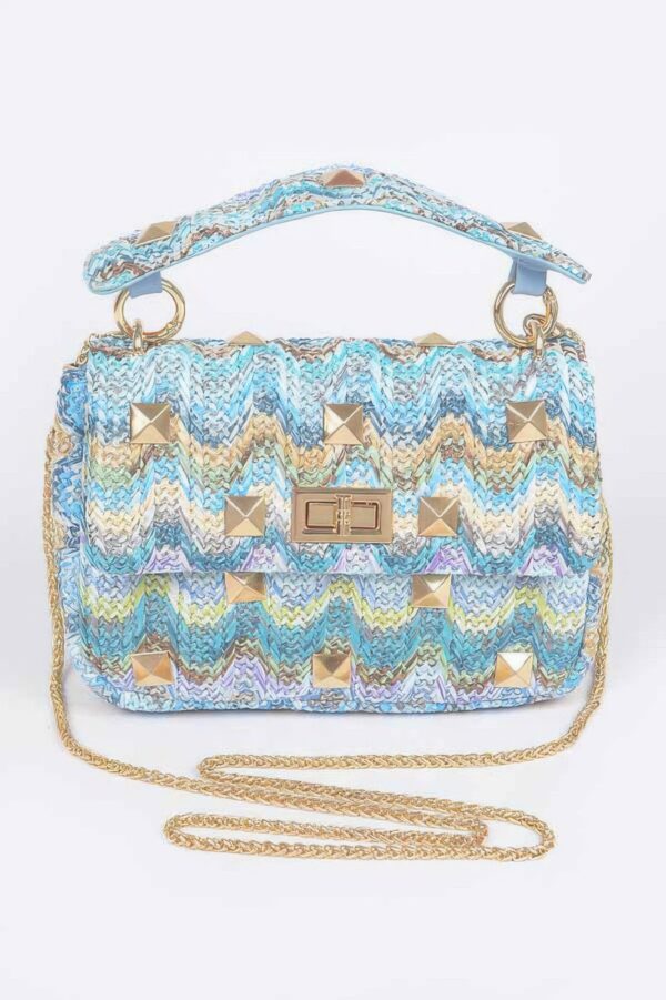 Structured Faux Straw Flap Top-Handle Bag