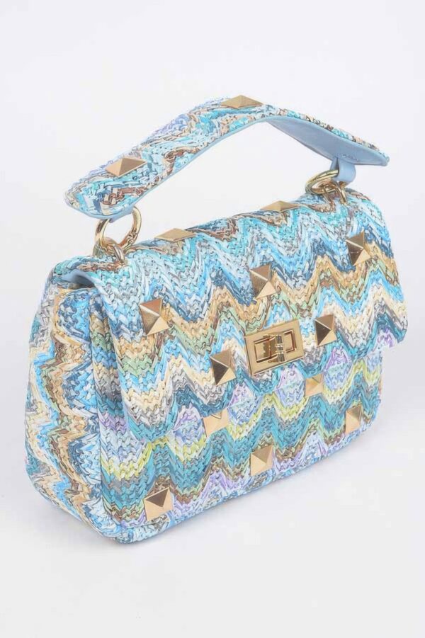 Structured Faux Straw Flap Top-Handle Bag