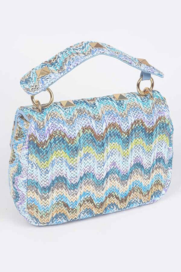 Structured Faux Straw Flap Top-Handle Bag