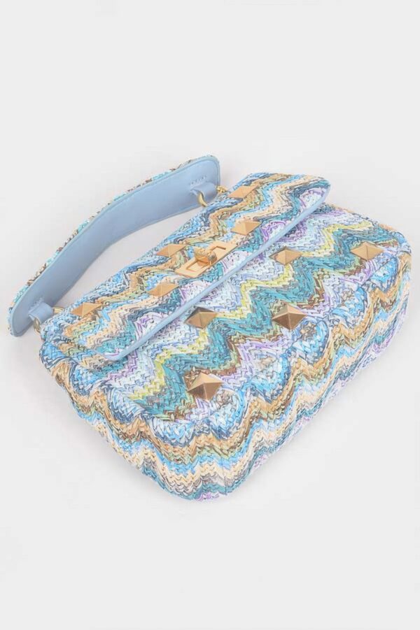 Structured Faux Straw Flap Top-Handle Bag