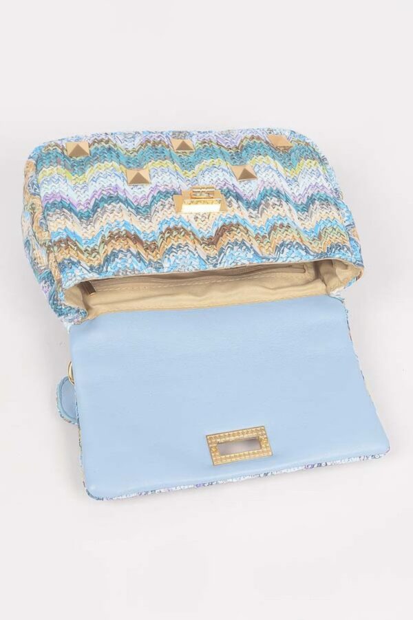Structured Faux Straw Flap Top-Handle Bag