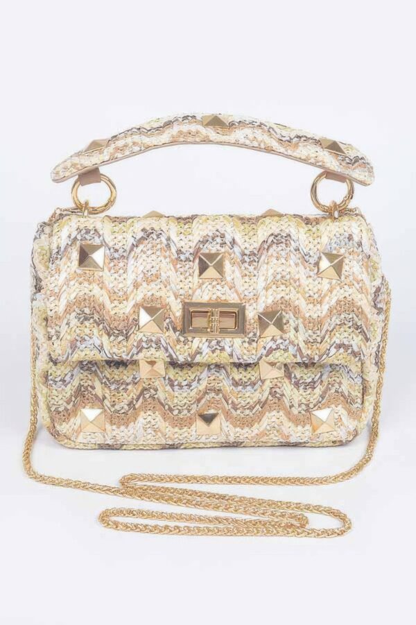 Structured Faux Straw Flap Top-Handle Bag