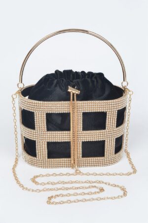 Rhinestone Frame Clutch with Metal Handle – Structured Evening Bag