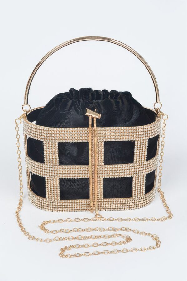 Rhinestone Frame Clutch with Metal Handle – Structured Evening Bag