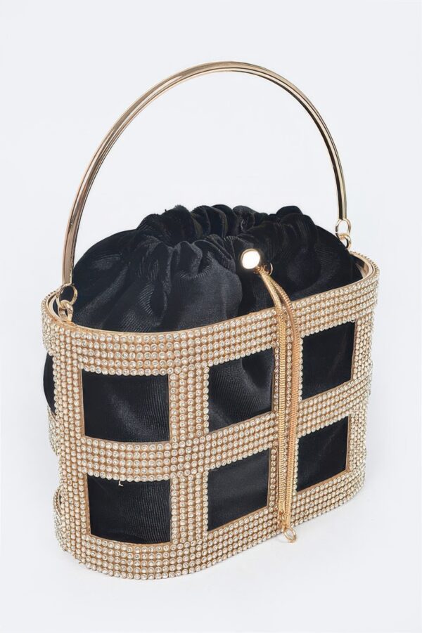 Rhinestone Frame Clutch with Metal Handle – Structured Evening Bag