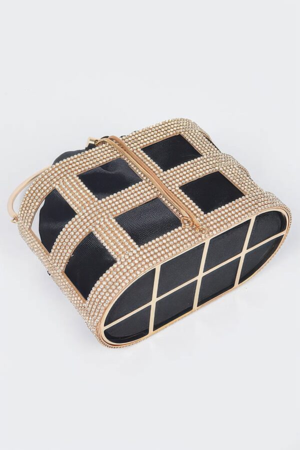 Rhinestone Frame Clutch with Metal Handle – Structured Evening Bag