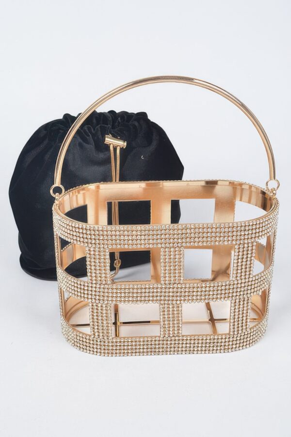 Rhinestone Frame Clutch with Metal Handle – Structured Evening Bag