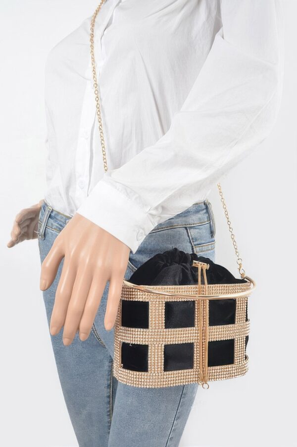 Rhinestone Frame Clutch with Metal Handle – Structured Evening Bag