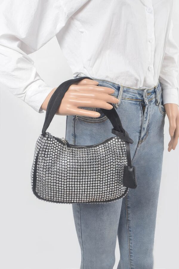 Rhinestone PU Shoulder Bag – Compact Sparkle
