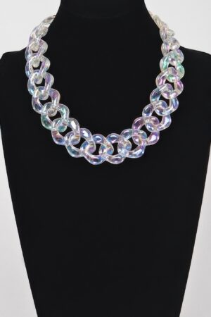 Oversized AB Plastic Chain Necklace, Iridescent