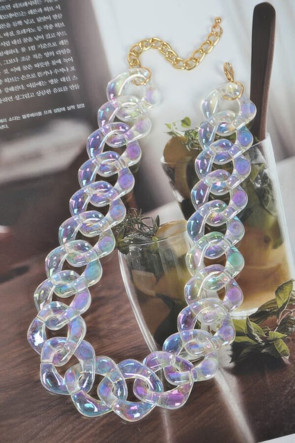 Oversized AB Plastic Chain Necklace, Iridescent