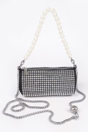 Tube Pearl Handle Evening Bag with Hotfix Accents