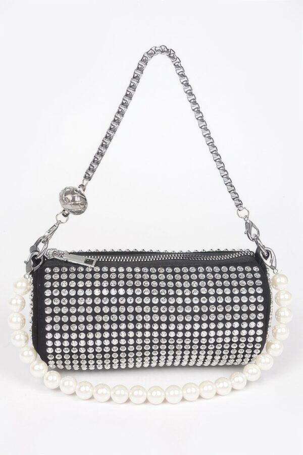 Tube Pearl Handle Evening Bag with Hotfix Accents