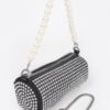Tube Pearl Handle Evening Bag with Hotfix Accents