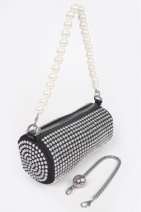 Tube Pearl Handle Evening Bag with Hotfix Accents