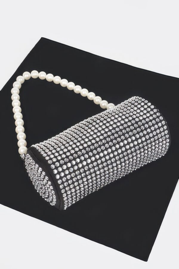Tube Pearl Handle Evening Bag with Hotfix Accents