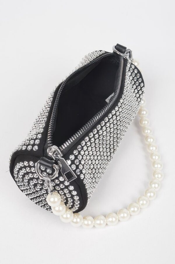 Tube Pearl Handle Evening Bag with Hotfix Accents