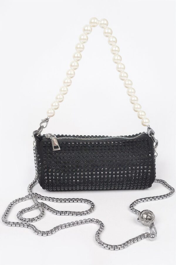 Tube Pearl Handle Evening Bag with Hotfix Accents