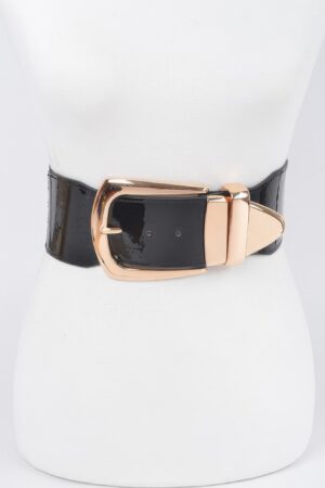 Plus-Size Wide Enamel Belt with Mixed Metal Detail