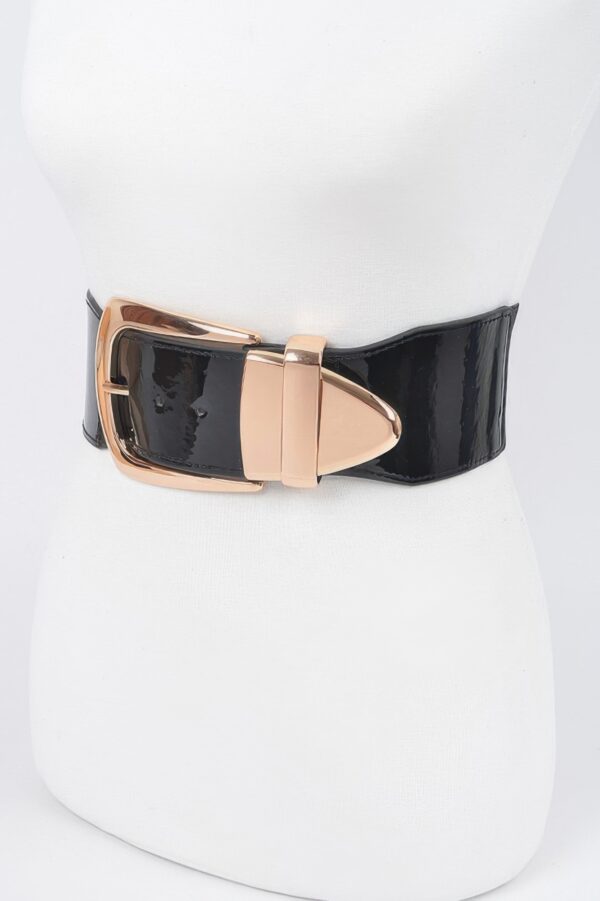 Plus-Size Wide Enamel Belt with Mixed Metal Detail