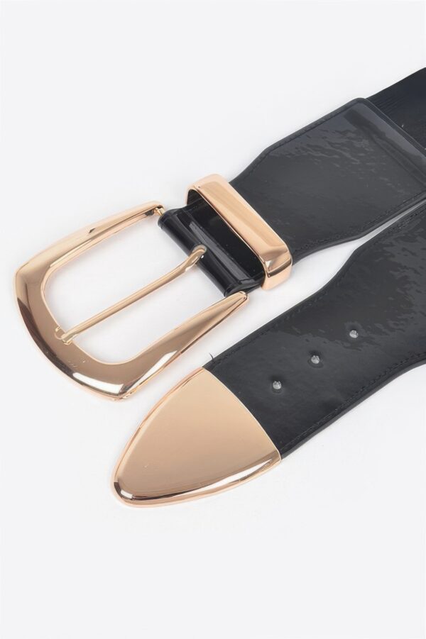 Plus-Size Wide Enamel Belt with Mixed Metal Detail