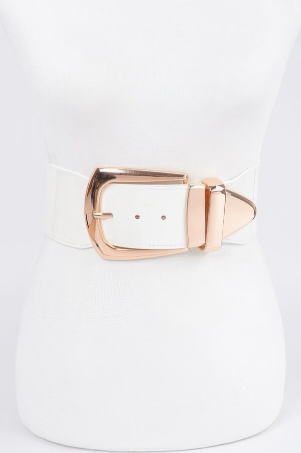 Plus-Size Wide Enamel Belt with Mixed Metal Detail