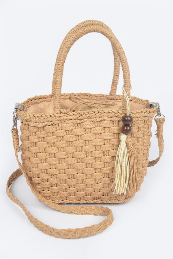 Compact Faux Straw Tote – Textured Straw-Inspired Handbag