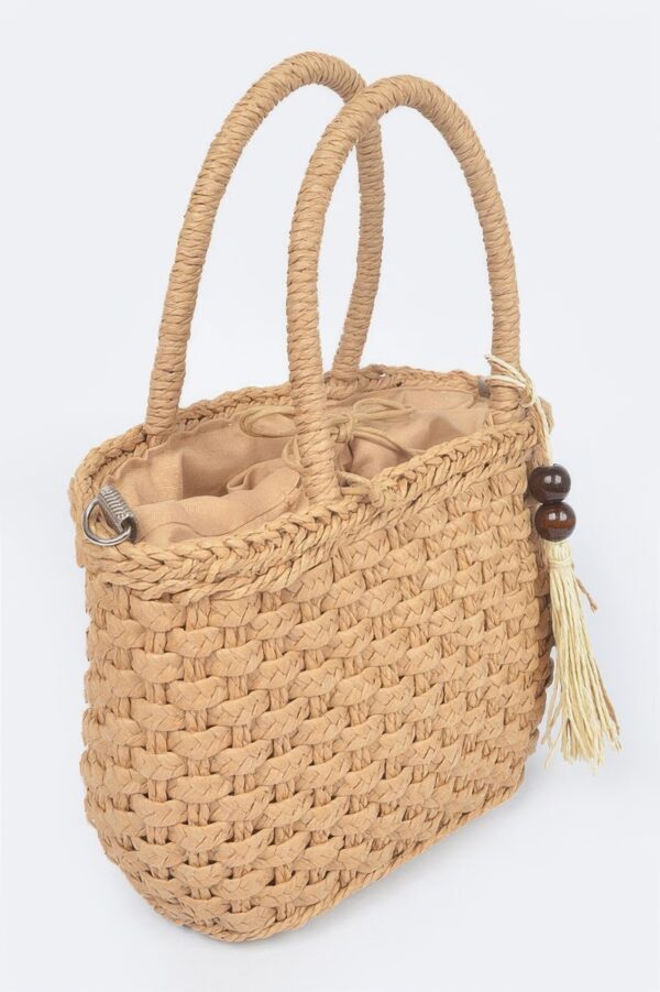 Compact Faux Straw Tote – Textured Straw-Inspired Handbag
