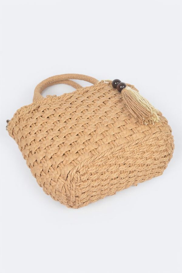 Compact Faux Straw Tote – Textured Straw-Inspired Handbag