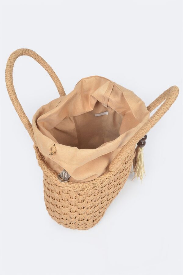 Compact Faux Straw Tote – Textured Straw-Inspired Handbag