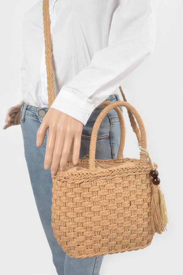 Compact Faux Straw Tote – Textured Straw-Inspired Handbag