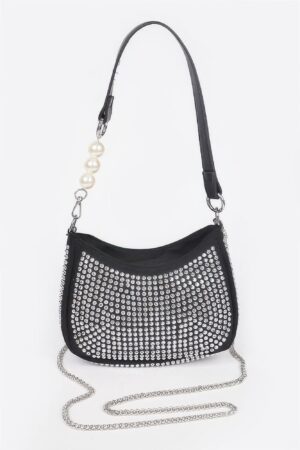 Hotfix Micro Suede Crossbody Bag with Rhinestone Accents