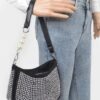 Hotfix Micro Suede Crossbody Bag with Rhinestone Accents