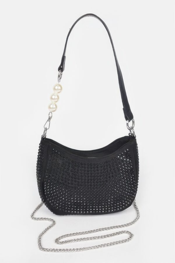 Hotfix Micro Suede Crossbody Bag with Rhinestone Accents
