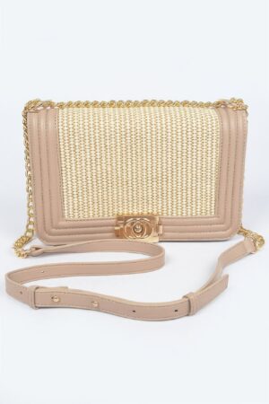 Quilted Shoulder Bag with Mixed Metal Accents