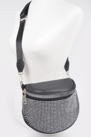 Stone-Studded Crossbody Bag with Rhinestone Accents