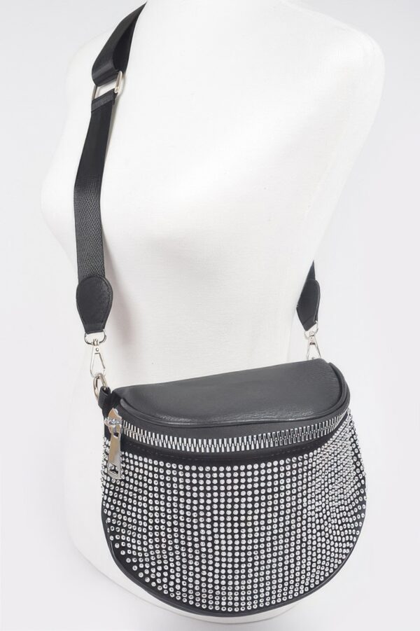 Stone-Studded Crossbody Bag with Rhinestone Accents
