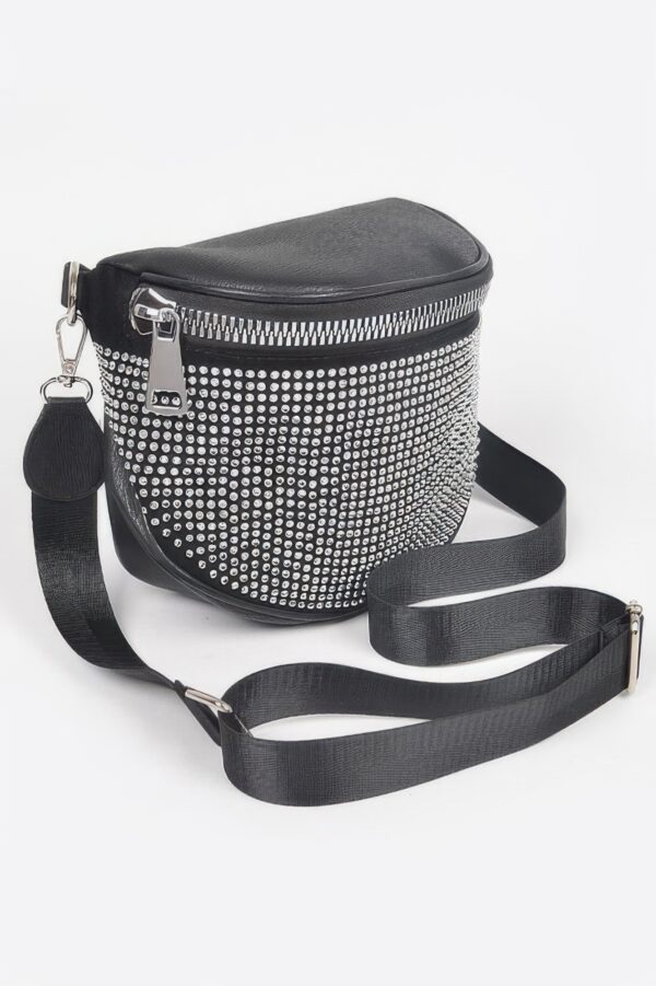 Stone-Studded Crossbody Bag with Rhinestone Accents
