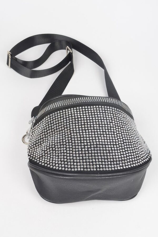 Stone-Studded Crossbody Bag with Rhinestone Accents