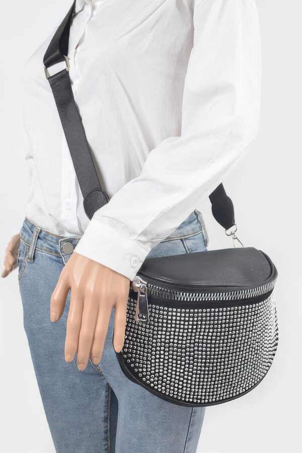 Stone-Studded Crossbody Bag with Rhinestone Accents