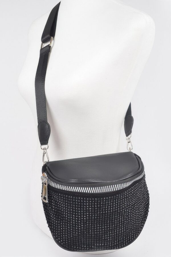 Stone-Studded Crossbody Bag with Rhinestone Accents