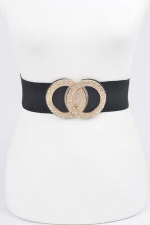 Plus-Size Elastic Belt with Rhinestone Buckle