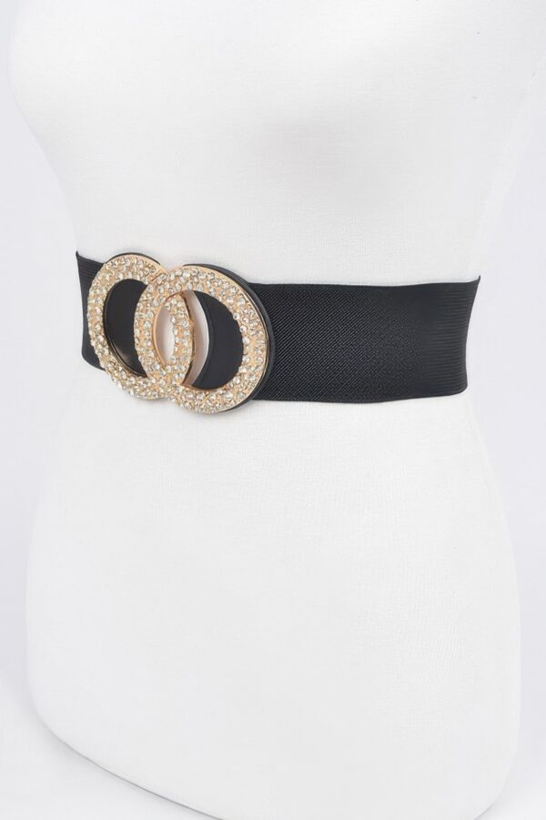 Plus-Size Elastic Belt with Rhinestone Buckle
