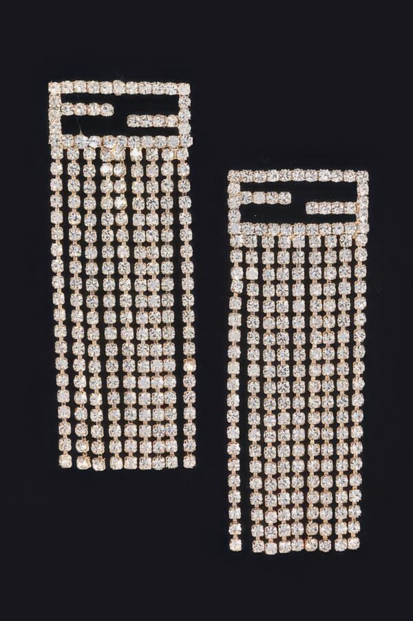 Rhinestone Fringe Earrings – Elongated Sparkle Drop