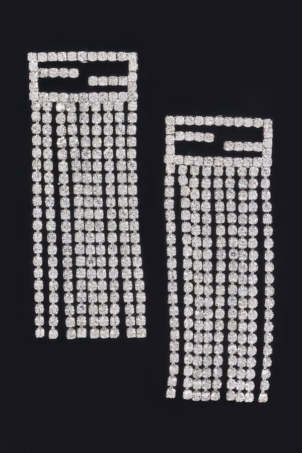 Rhinestone Fringe Earrings – Elongated Sparkle Drop