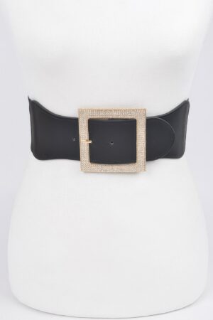 Rhinestone Buckle Elastic Belt – 3.25in Wide