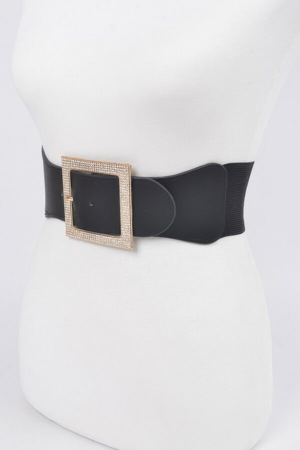 Rhinestone Buckle Elastic Belt – 3.25in Wide
