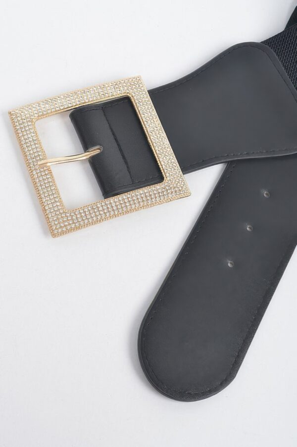 Rhinestone Buckle Elastic Belt – 3.25in Wide